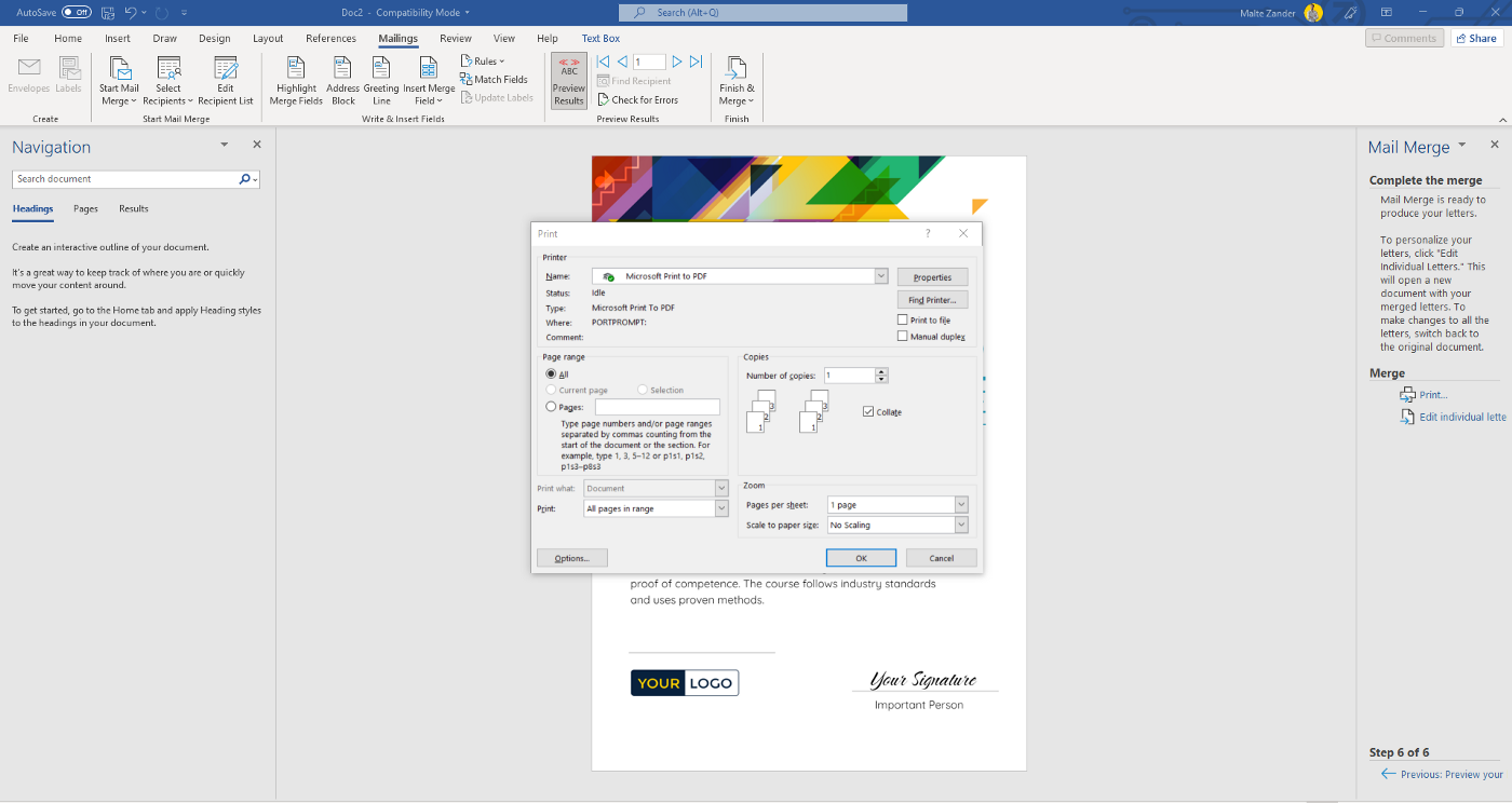 How to send digital certificates for free with Office Mail Merge